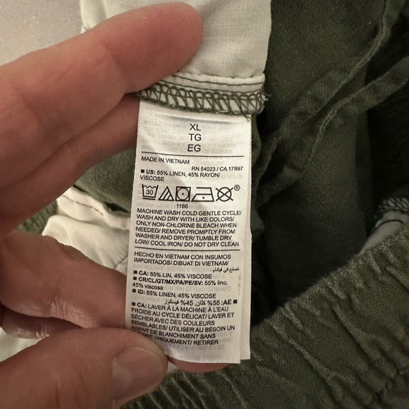 Old Navy High Rise Straight Taper XL Linen Blend Pants Olive Comfy Elastic Waist - Picture 4 of 9